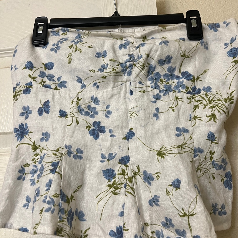 Reformation Delicate Floral Blouse - White & Blue